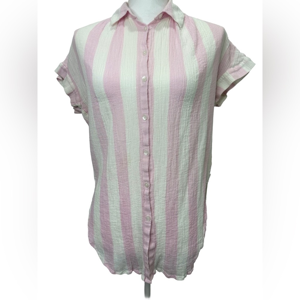 Madewell Pink and White Striped Button Down Shirt 💯 Cotton Size XS